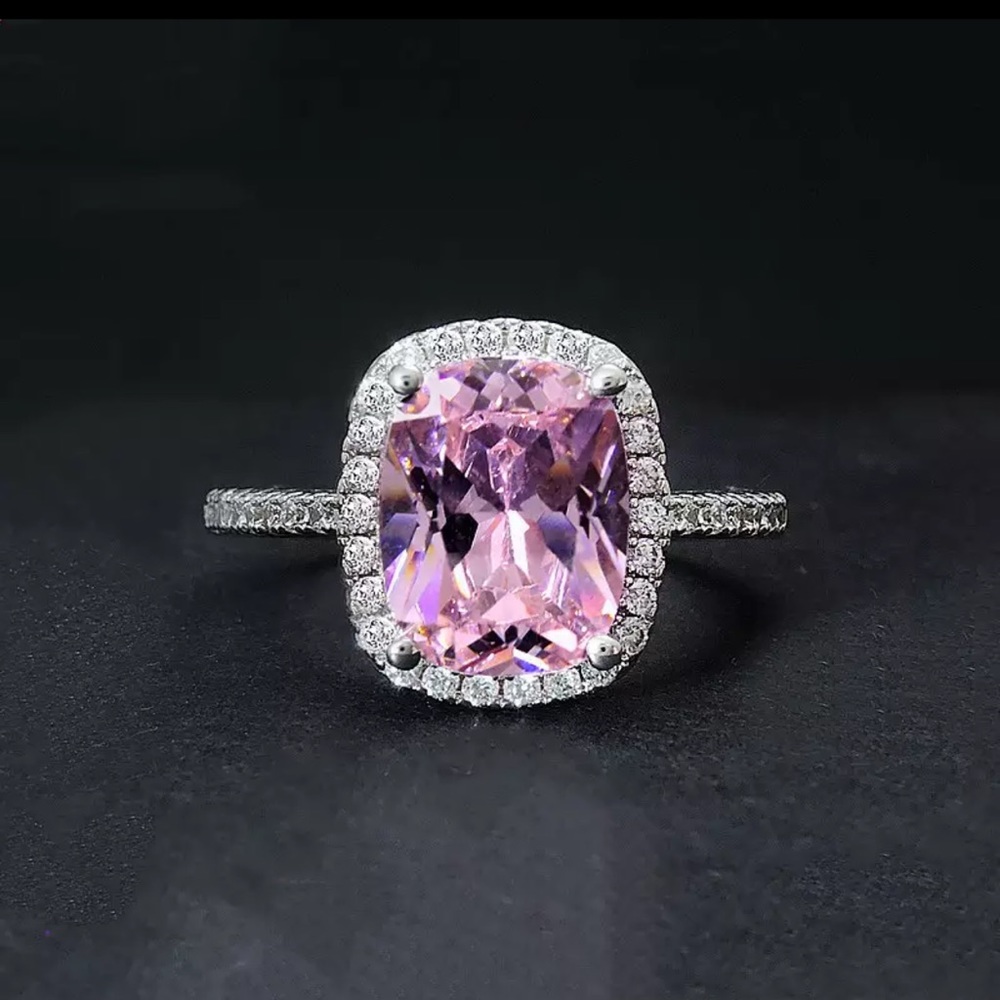 Silver 925 Ring With Pink Fine Crystals Size 7